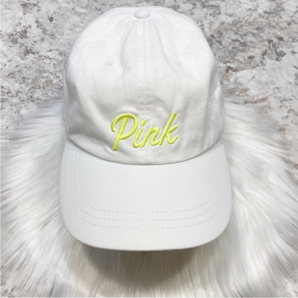Victoria's Secret pink doing my thing white neon green baseball hat 💚